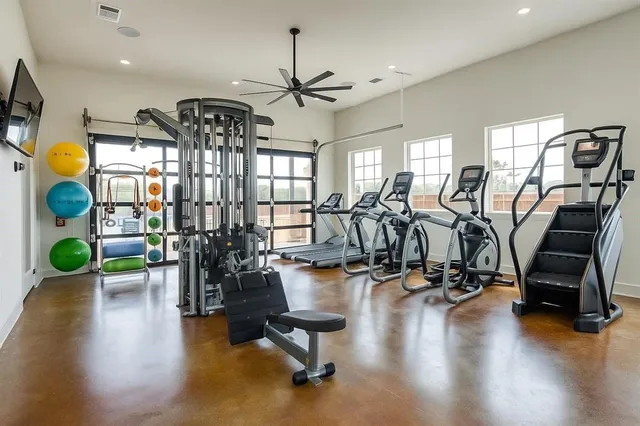 a view of a room with gym equipment