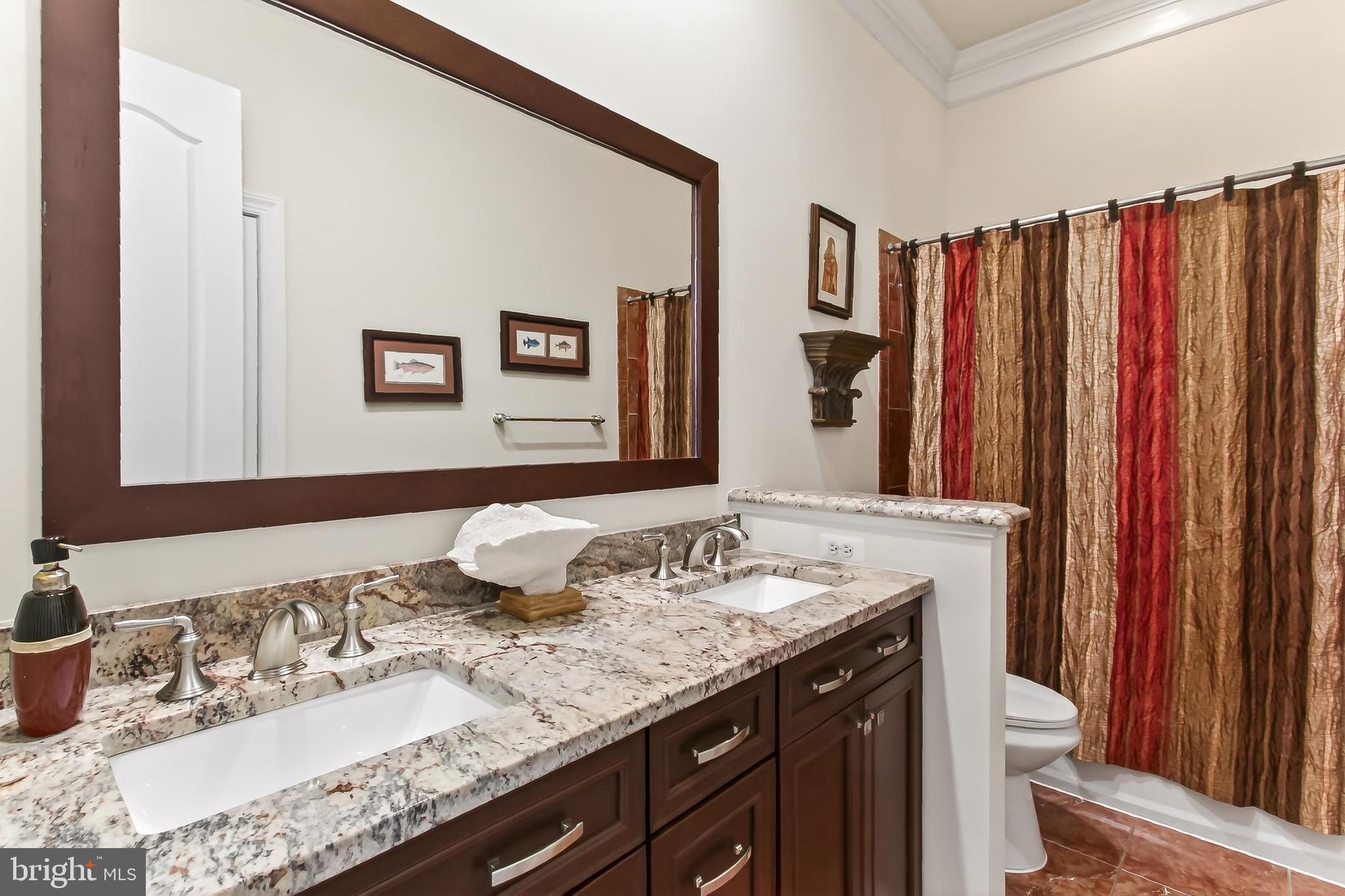 8471 Link Hills Loop Gainesville, VA 20155 - Photo 39 of 65 a bathroom with a granite countertop sink and a mirror