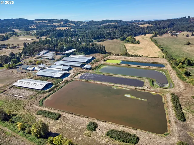 an aerial view of a house with a garden