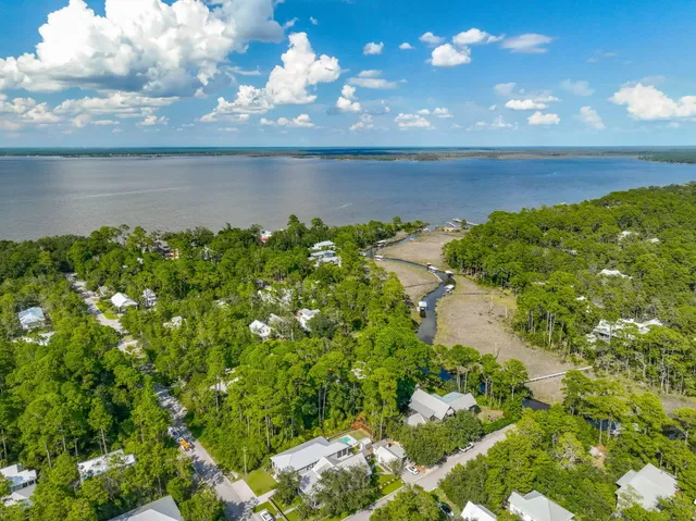 a view of a lake from a yard