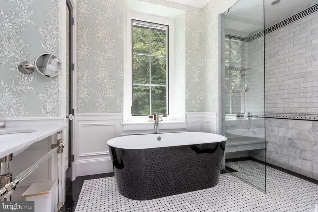 a view of a backyard with swimming pool