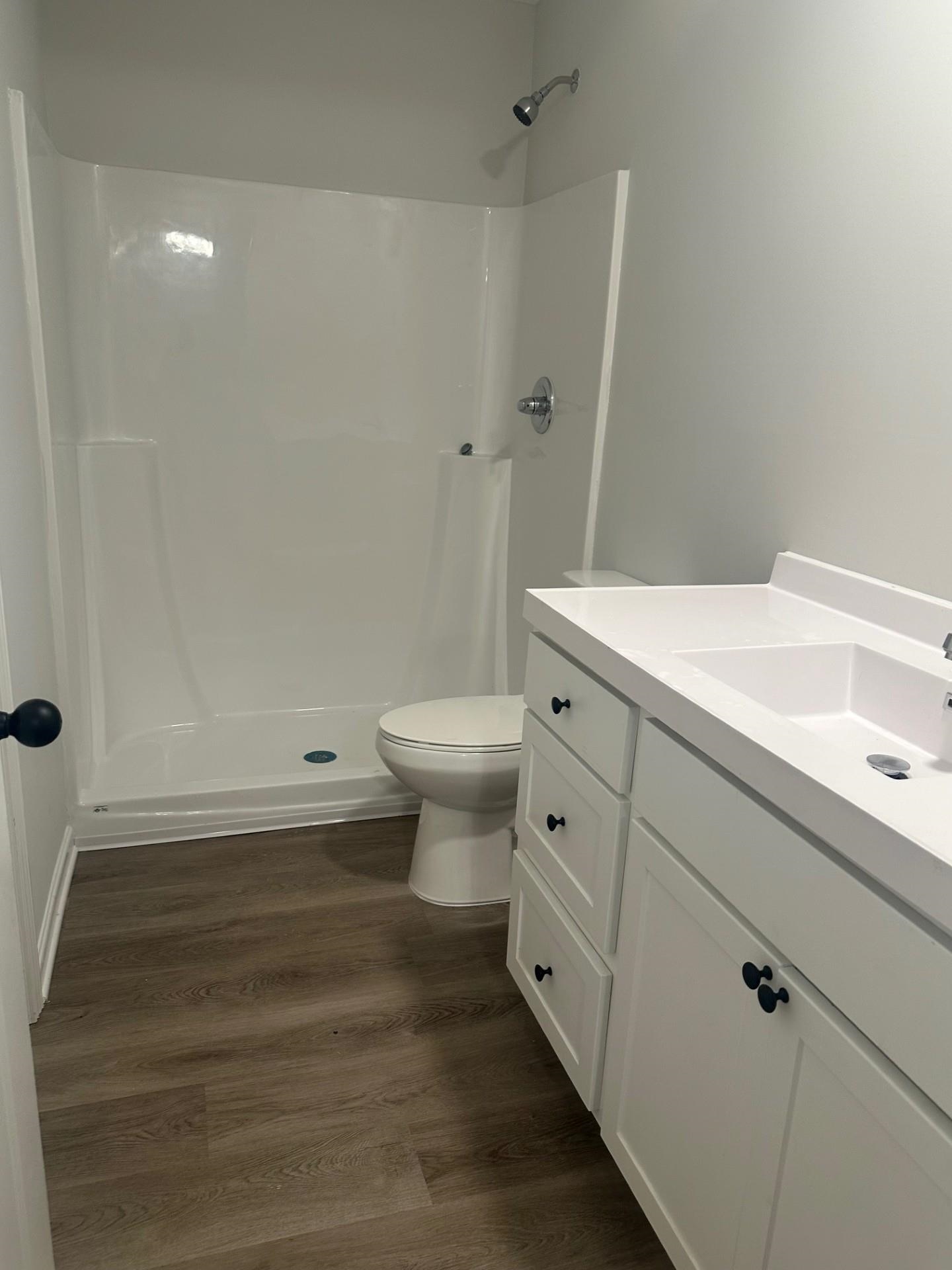 2585 Callie Road Memphis, TN 38127 - Photo 12 of 13 Bathroom with walk in shower, toilet, vanity, and wood finished floors