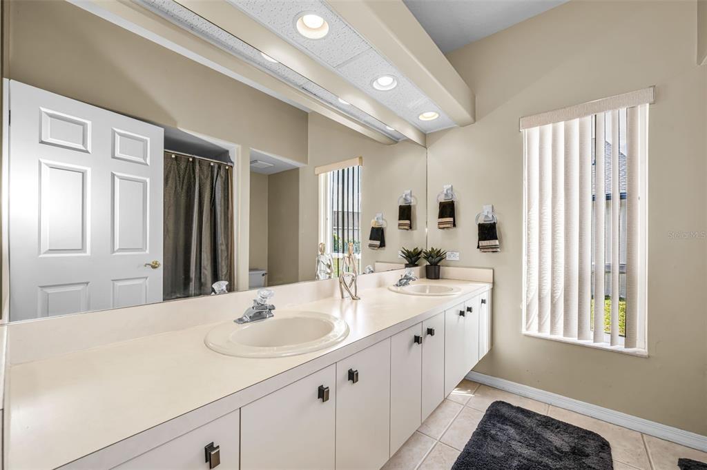 1151 Arlinbrook Drive Trinity, FL 34655 - Photo 54 of 69 a bathroom with double vanity sinks a large mirror and a shower