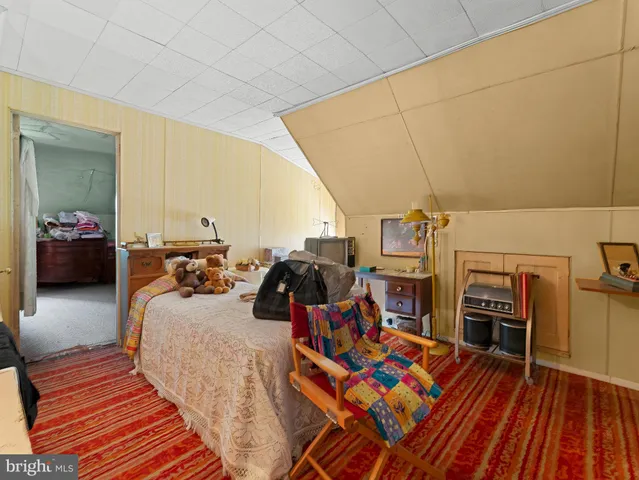 a bed room with a bed and a television