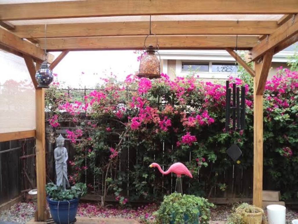 15935 Spring Oaks Road, Unit 112 El Cajon, CA 92021 - Photo 21 of 24 Hot pink bouganvillea blossoms provide a nice backdrop to the private back yard patio.