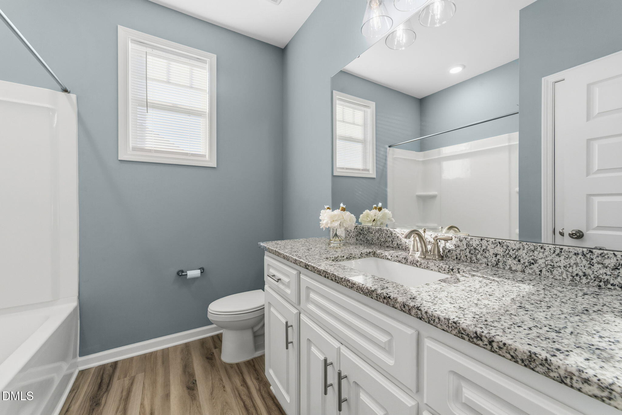4029 Needham Road Bailey, NC 27807 - Photo 20 of 21 a bathroom with a granite countertop sink a toilet and a mirror