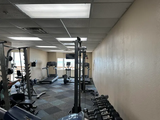 a front view of a building with palm tree