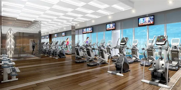 a view of a room with gym equipment