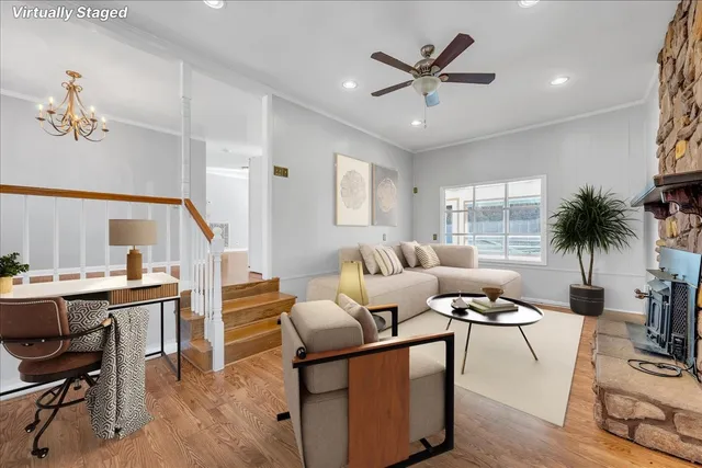 a living room with furniture