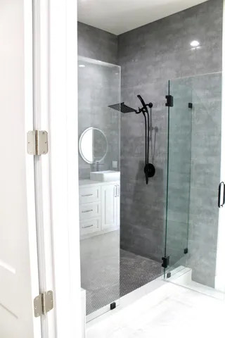 a bathroom with a shower