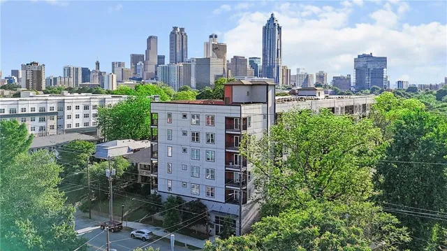 a view of a city with tall buildings
