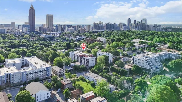 a view of a city with tall buildings