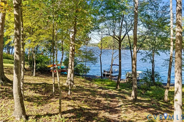 a green field with lots of trees in the background