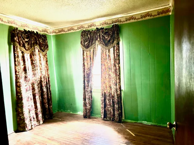 a view of walk in closet with green walls