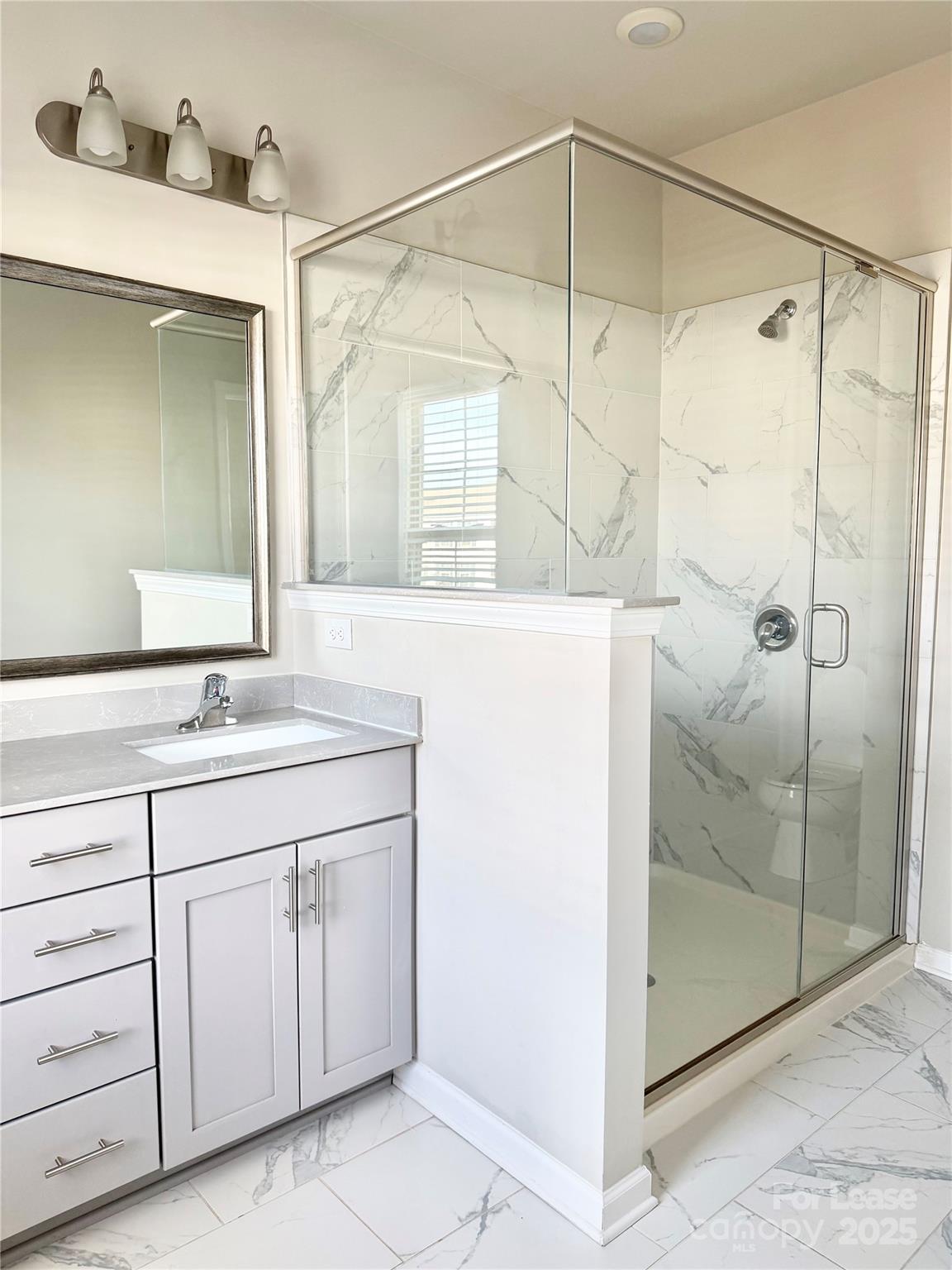 1138 Doveridge Street Charlotte, NC 28273 - Photo 14 of 22 a bathroom with a shower sink and mirror