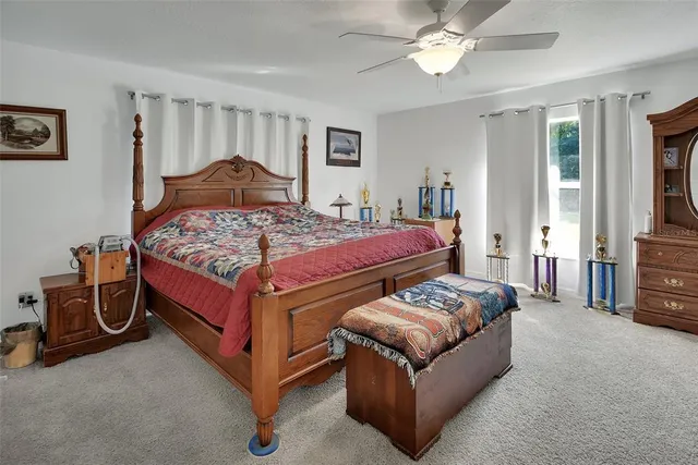 a bedroom with a bed and a couch