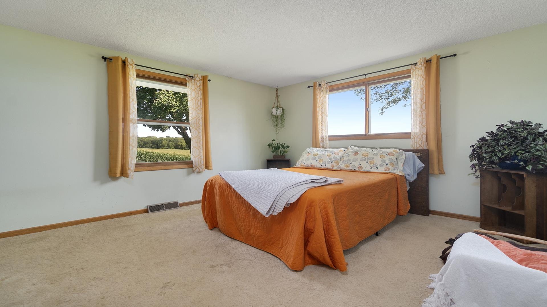 9807 North Leaf River Road Leaf River, IL 61047 - Photo 20 of 37 a bedroom with a bed and potted plant next to a window