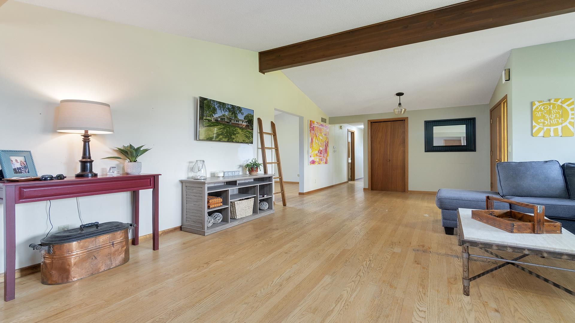 9807 North Leaf River Road Leaf River, IL 61047 - Photo 6 of 37 a living room with furniture and a flat screen tv