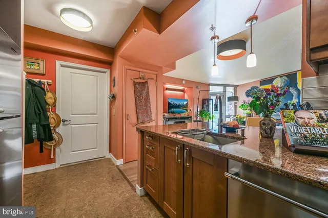 a kitchen with lots of counter top space