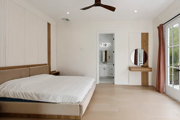a bathroom with a granite countertop