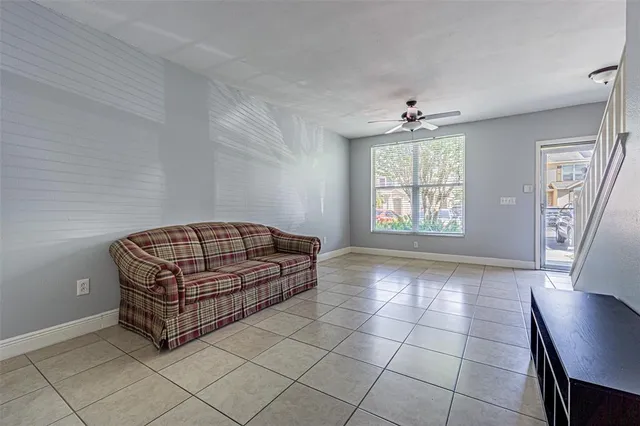a living room with a couch and a table