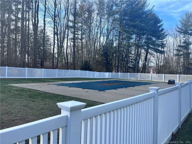a view of a backyard with trees