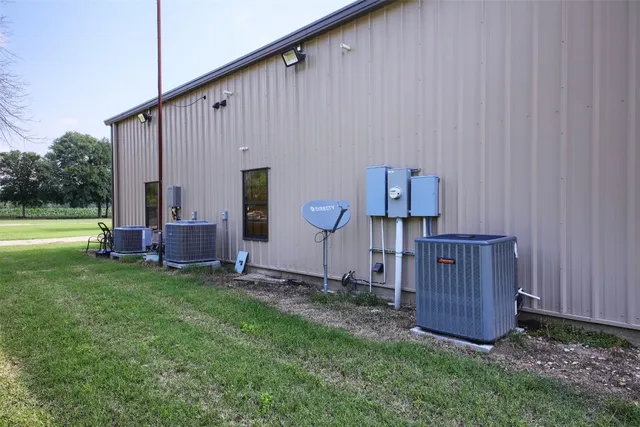 a view of backyard with a barn and a large cactus tree