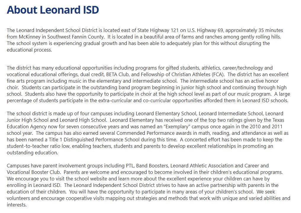 11008 County Road 670 Blue Ridge, TX 75424 - Photo 15 of 17 About Leonard ISD