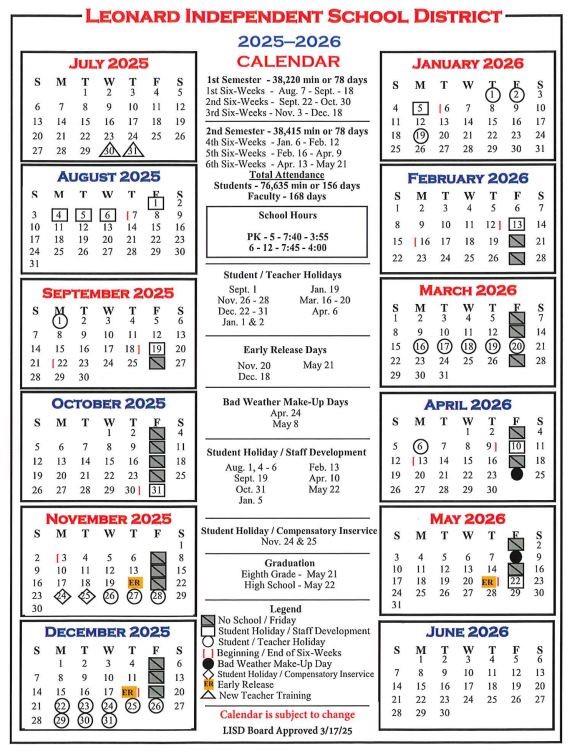 11008 County Road 670 Blue Ridge, TX 75424 - Photo 16 of 17 2025-2026 Leonard ISD Calendar