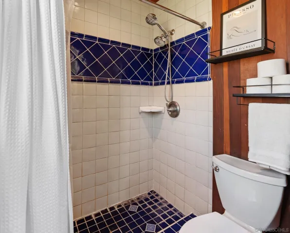 a bathroom with a toilet and a shower
