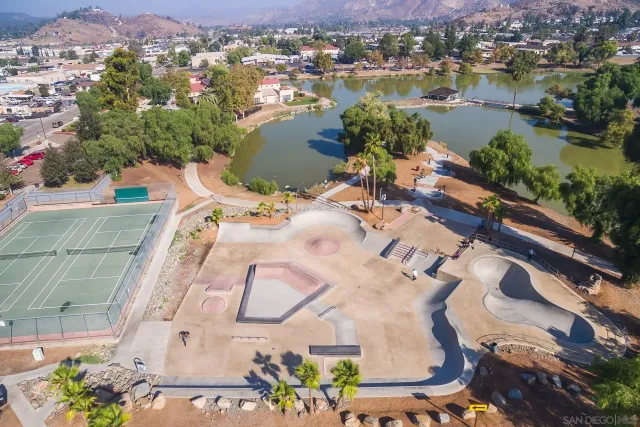a view of a lake with a city view