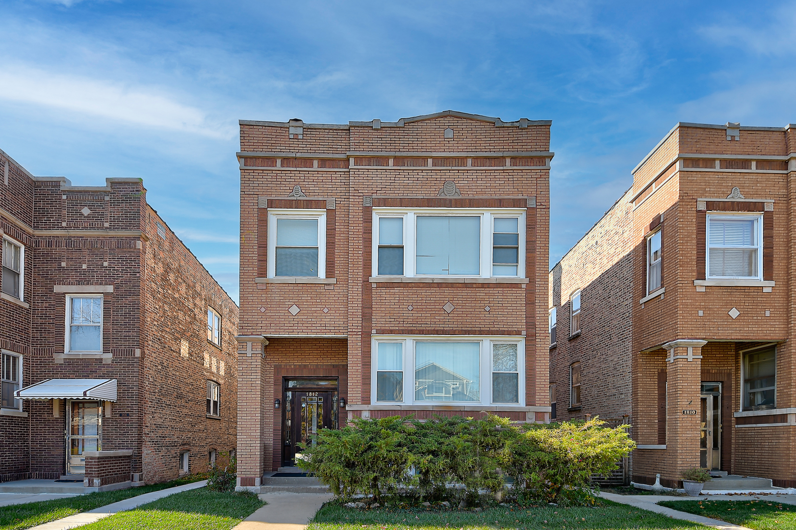 a front view of a building