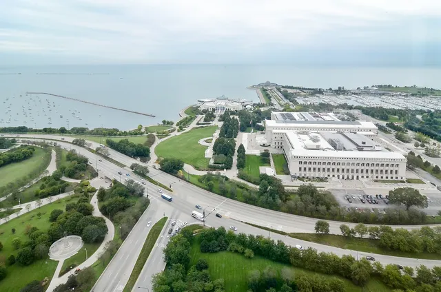 an aerial view of a residential building