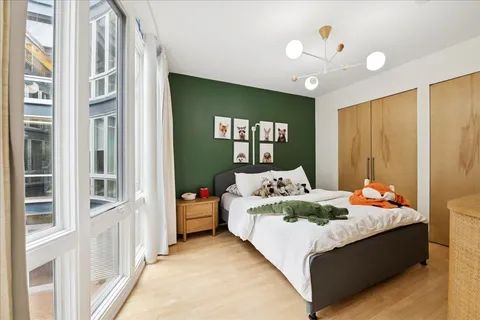 a view of a building with large windows