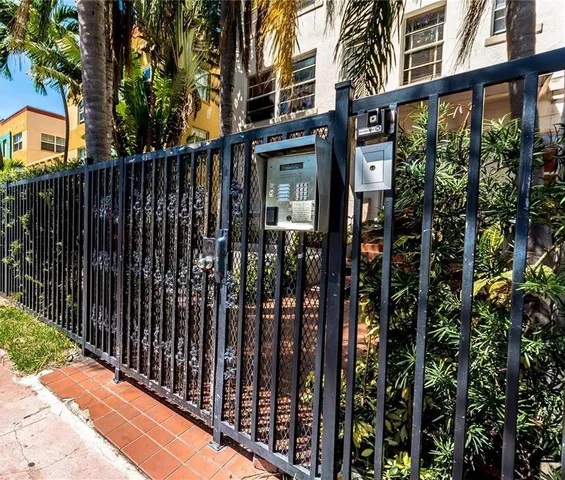 a view of a black gate