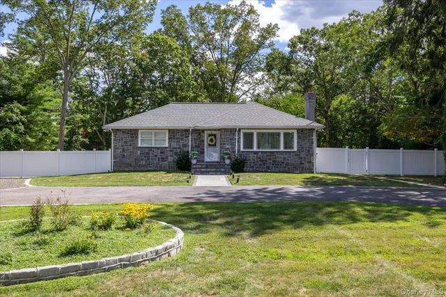 a view of house with swimming pool and yard