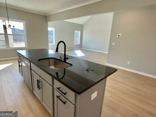 a kitchen with a sink and a stove top oven
