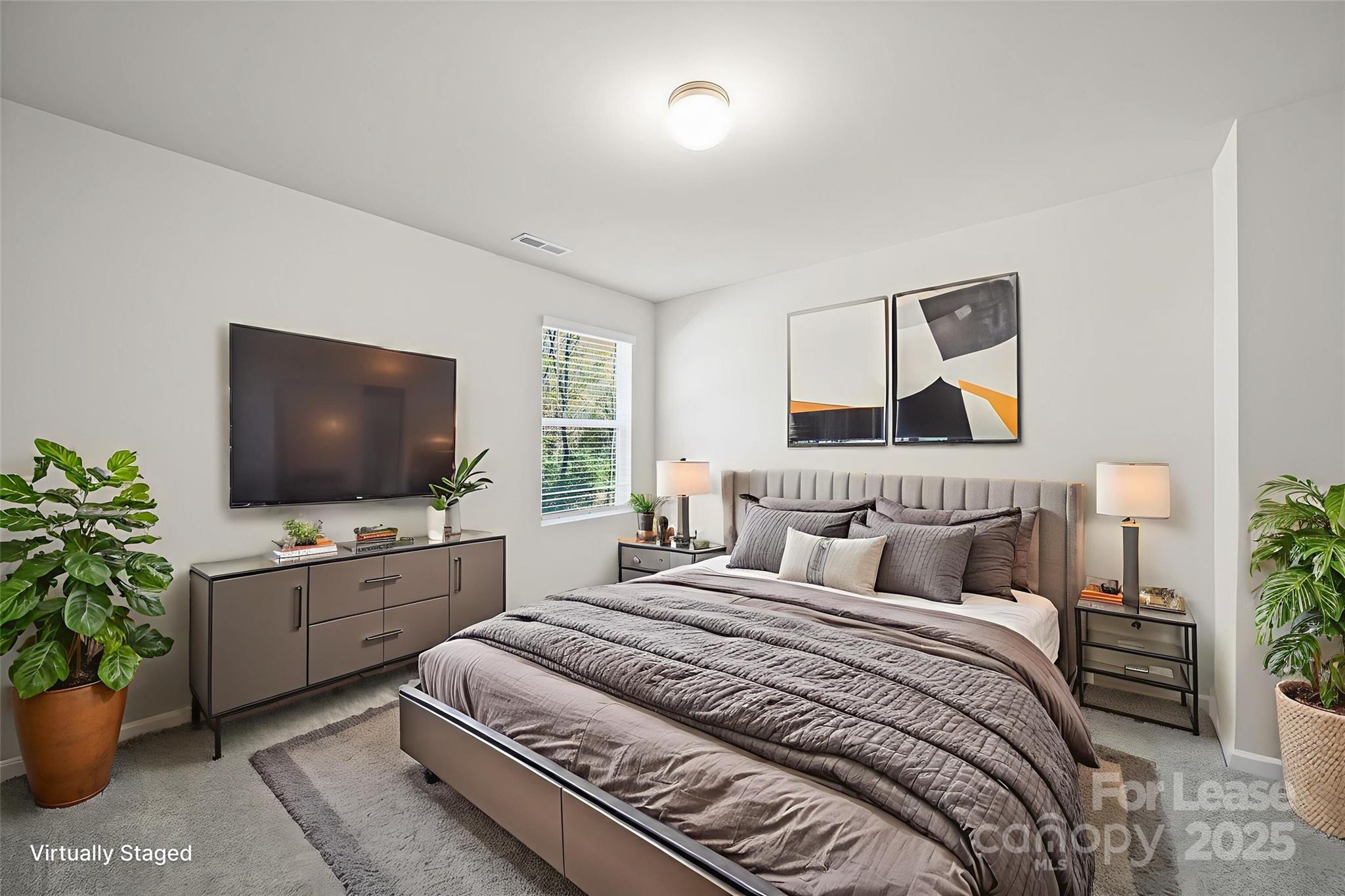 3200 Polk And White Road, Unit A Charlotte, NC 28269 - Photo 15 of 35 a bedroom with a flat screen tv and a potted plant