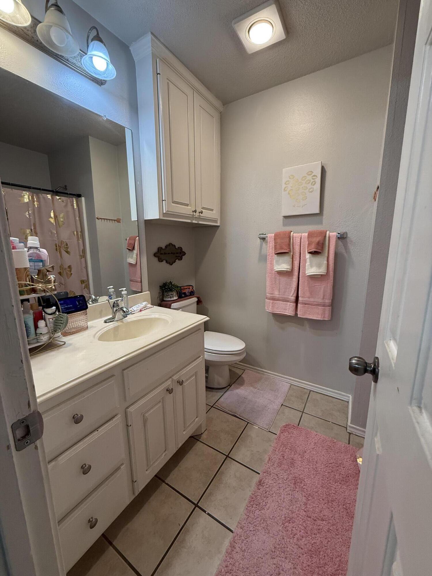 507 North Clinton Avenue Lubbock, TX 79416 - Photo 6 of 10 a bathroom with a sink a toilet a mirror and vanity