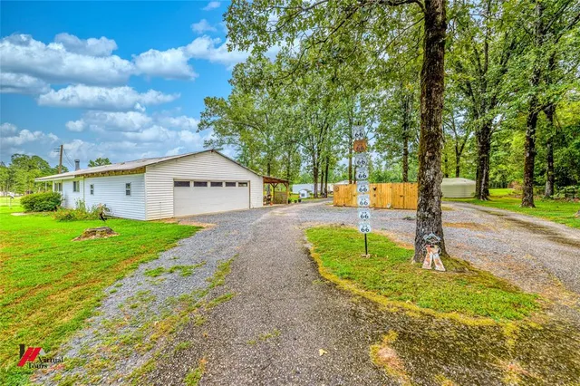 a view of a park with large trees