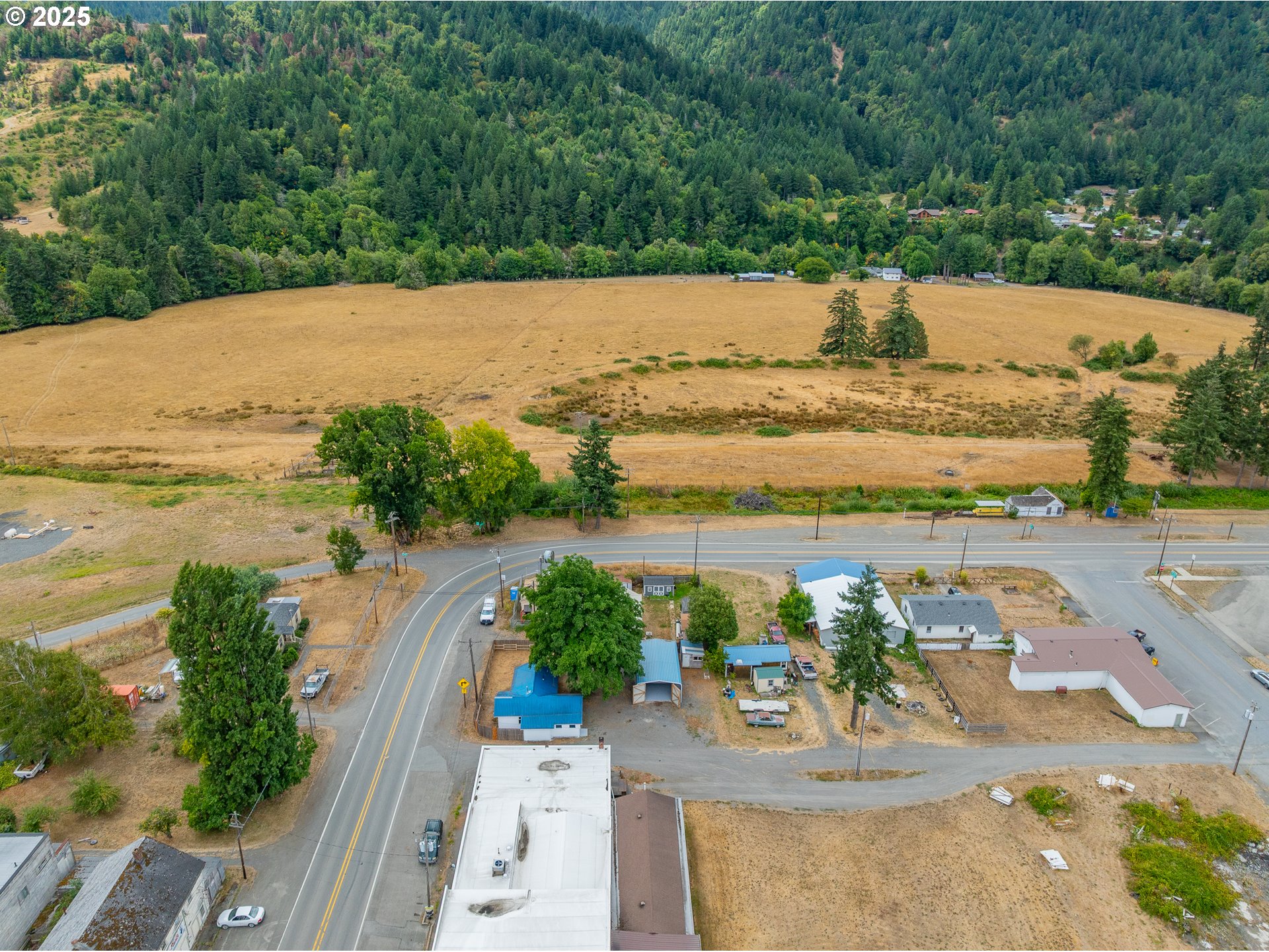 141 Poplar Street Powers, OR 97466 - Photo 35 of 37 an aerial view of a house with a yard and lake view