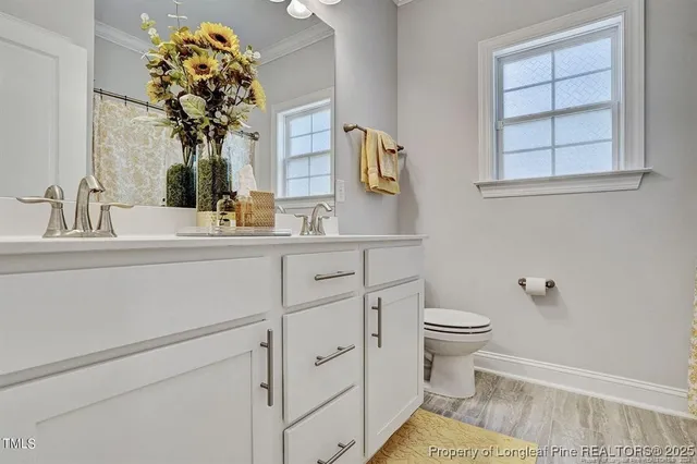 a bathroom with a sink a toilet and mirror