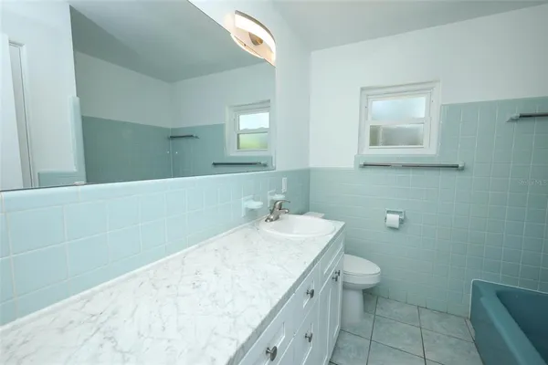 a bathroom with a bathtub