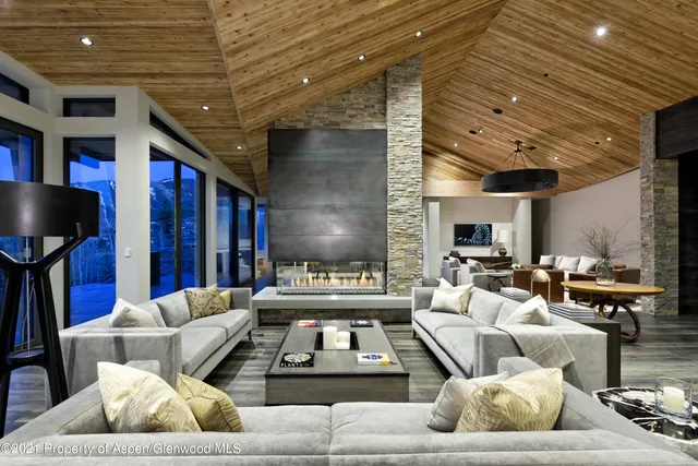 a living room with furniture ceiling fan and a rug