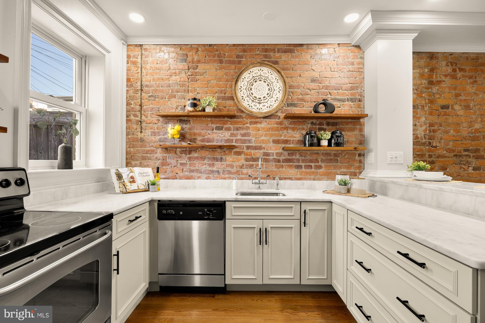 260 Warren Street Northeast Washington, DC 20002 - Photo 9 of 17 Charming kitchen with rustic brick wall.