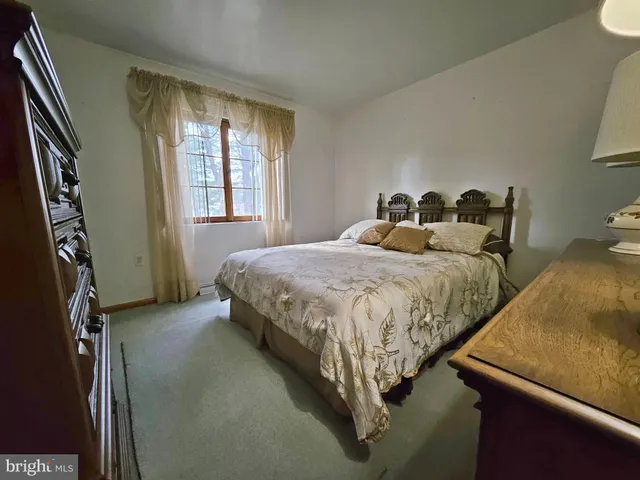 a bedroom with two beds and painted walls