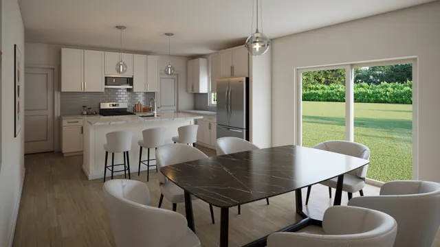 a kitchen with stainless steel appliances granite countertop a stove top oven a sink dishwasher and a refrigerator with wooden floor