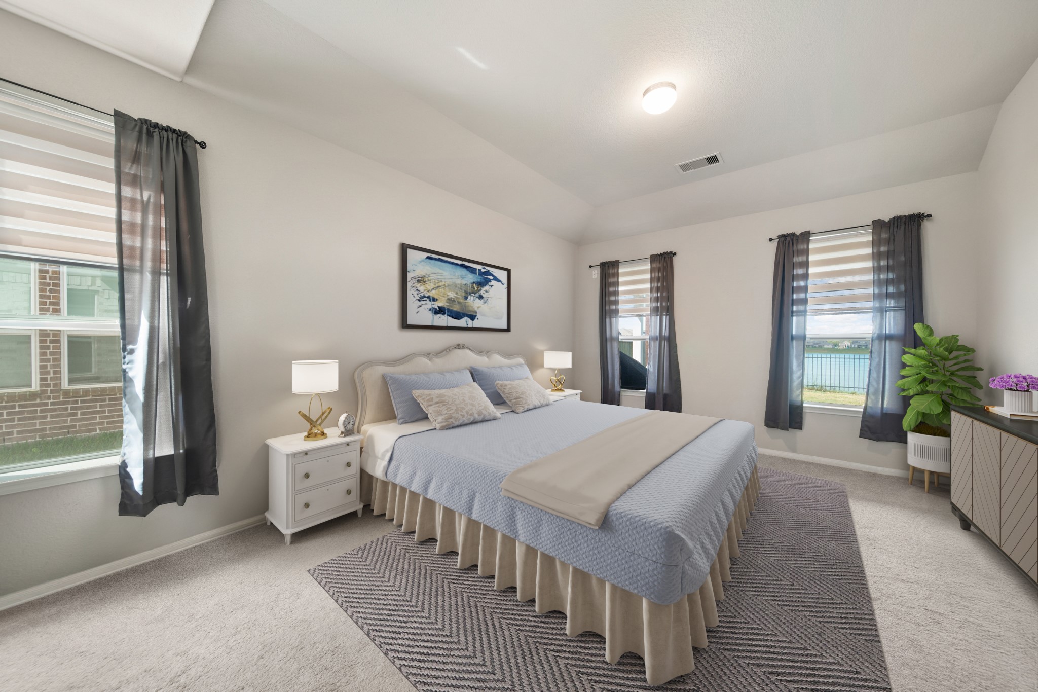 8802 Mallow Rose Way Rosharon, TX 77583 - Photo 15 of 29 Virtually Staged: Unwind in this master bedroom with carpet floors, high ceiling, and large windows.