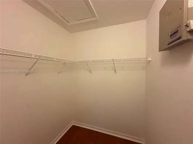 a view of a room with racks on the wall