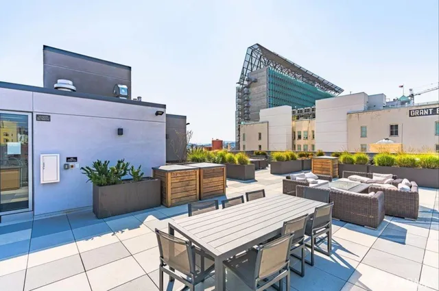 a view of a terrace with seating space
